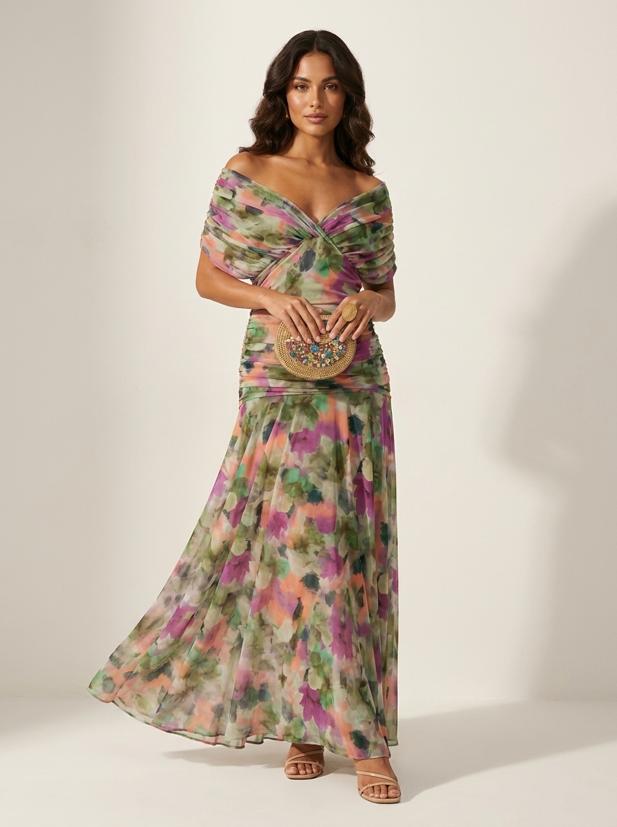Luxe geplooide maxi avondjurk - Valentina