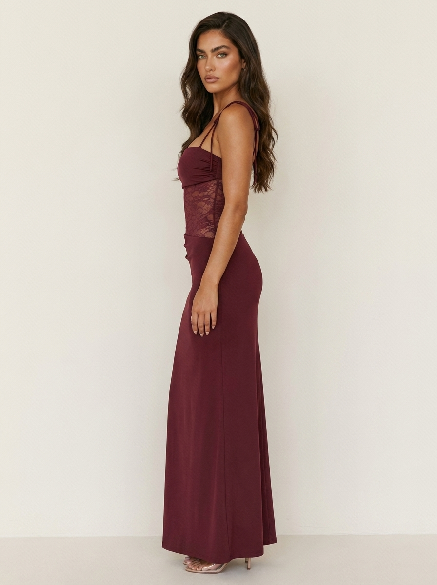 Maxi jurk met kanten corsage - Sina
