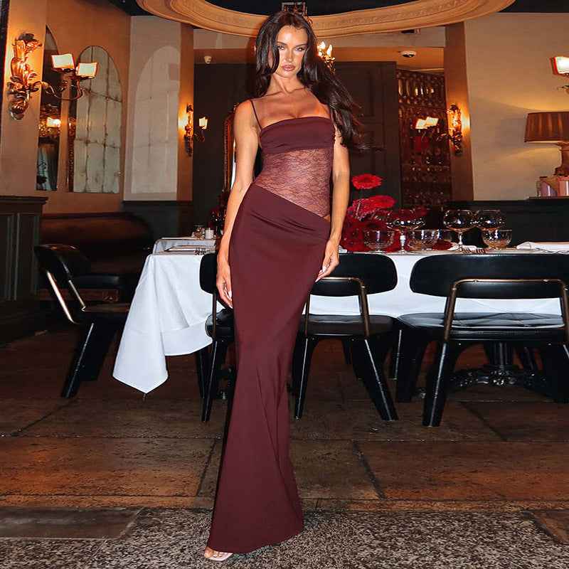 Maxi jurk met kanten corsage - Sina