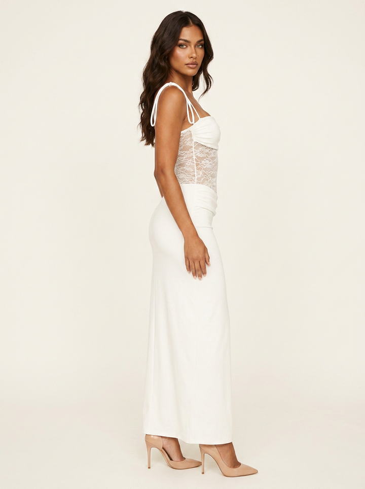 Maxi jurk met kanten corsage - Sina