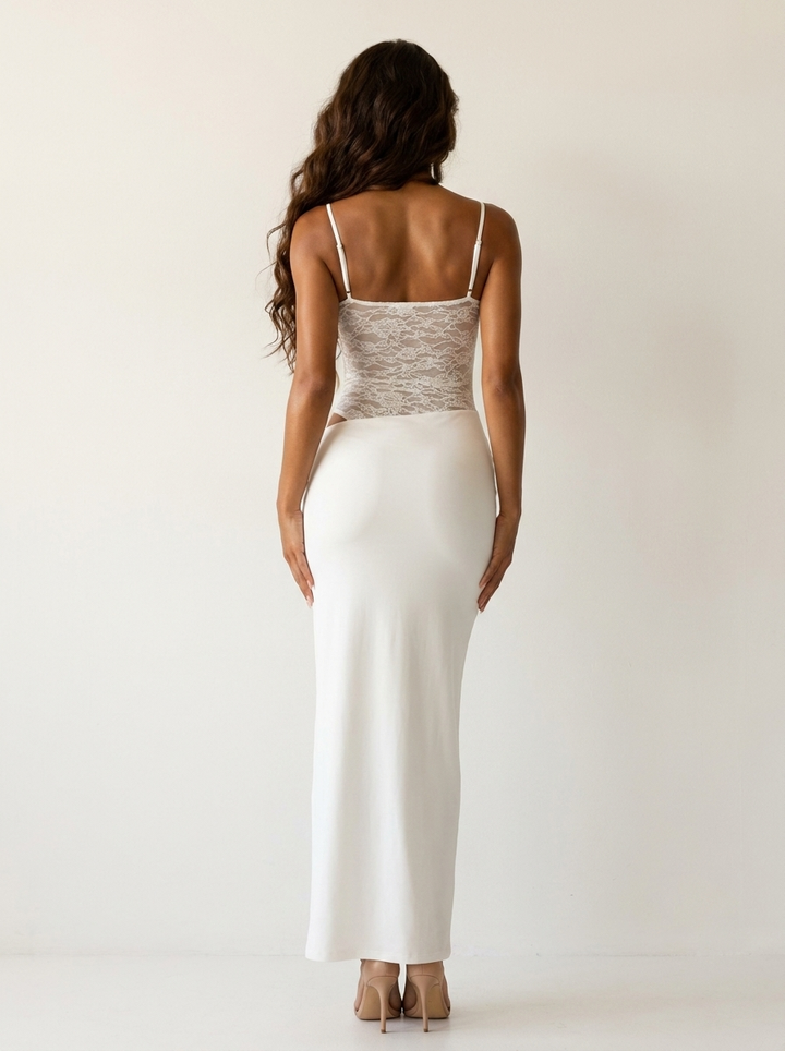 Maxi jurk met kanten corsage - Sina