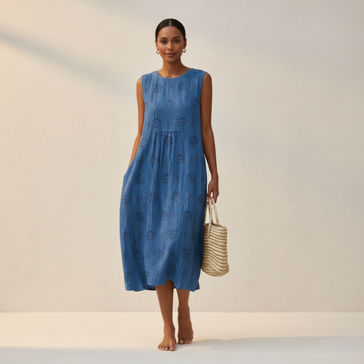 Midi-jurk voor dames met geborduurde details - Elin