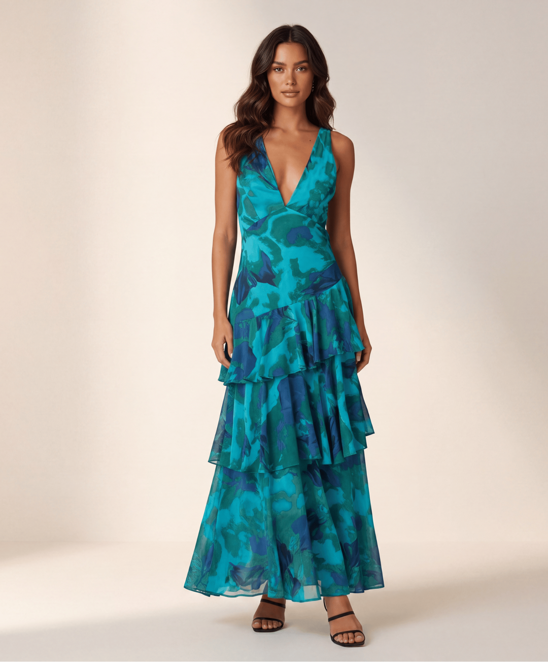 Mouwloze maxi jurk met gelaagde rok - Mila