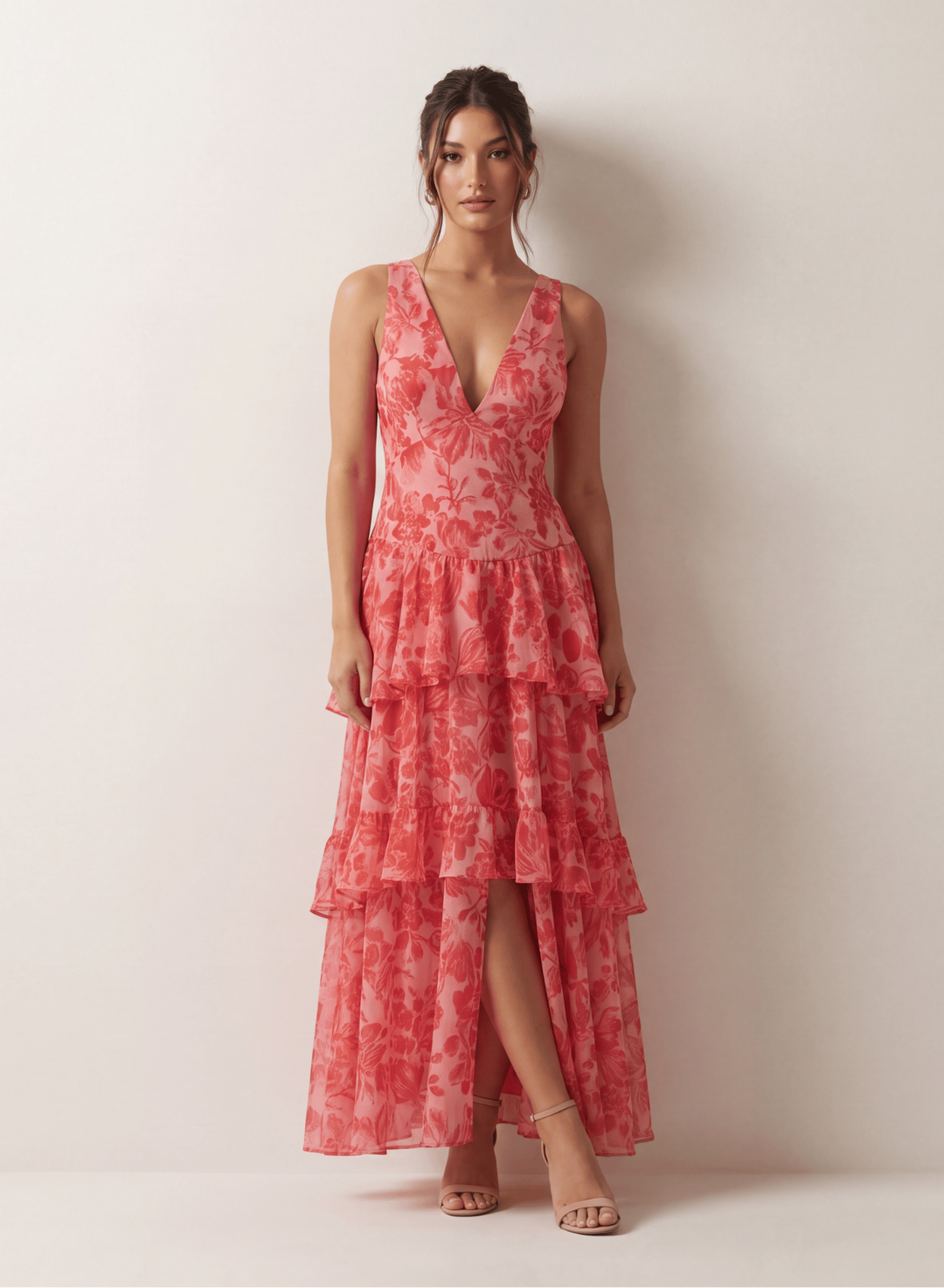 Mouwloze maxi jurk met gelaagde rok - Mila