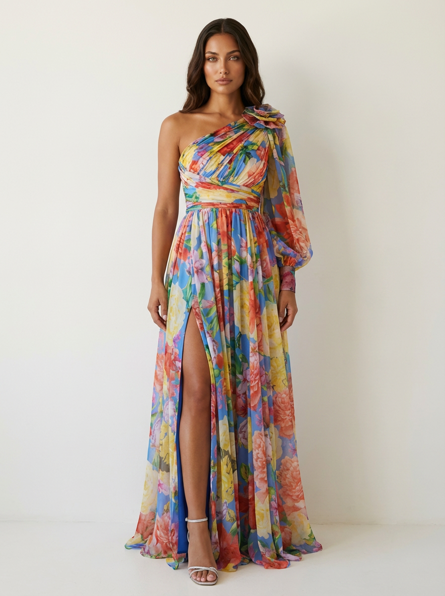One shoulder bloemen maxi jurk - Fiora