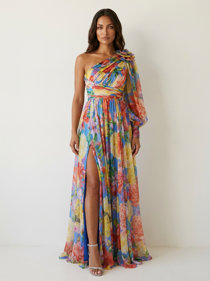One shoulder bloemen maxi jurk - Fiora