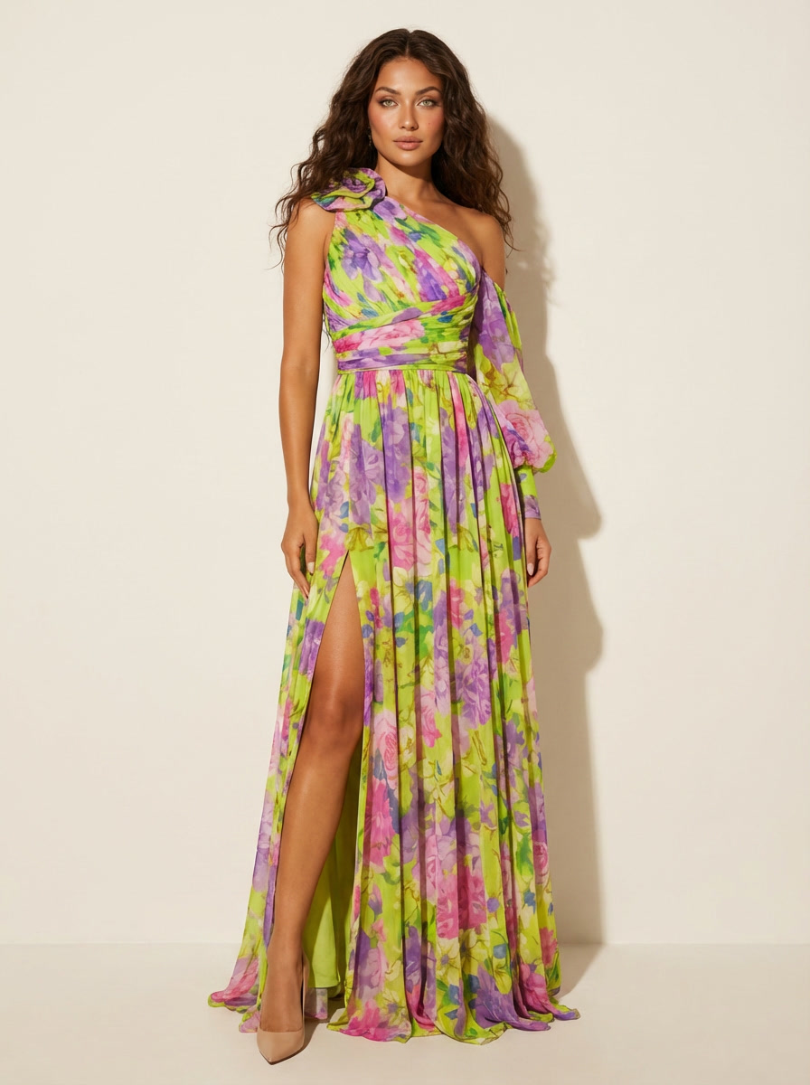 One shoulder bloemen maxi jurk - Fiora