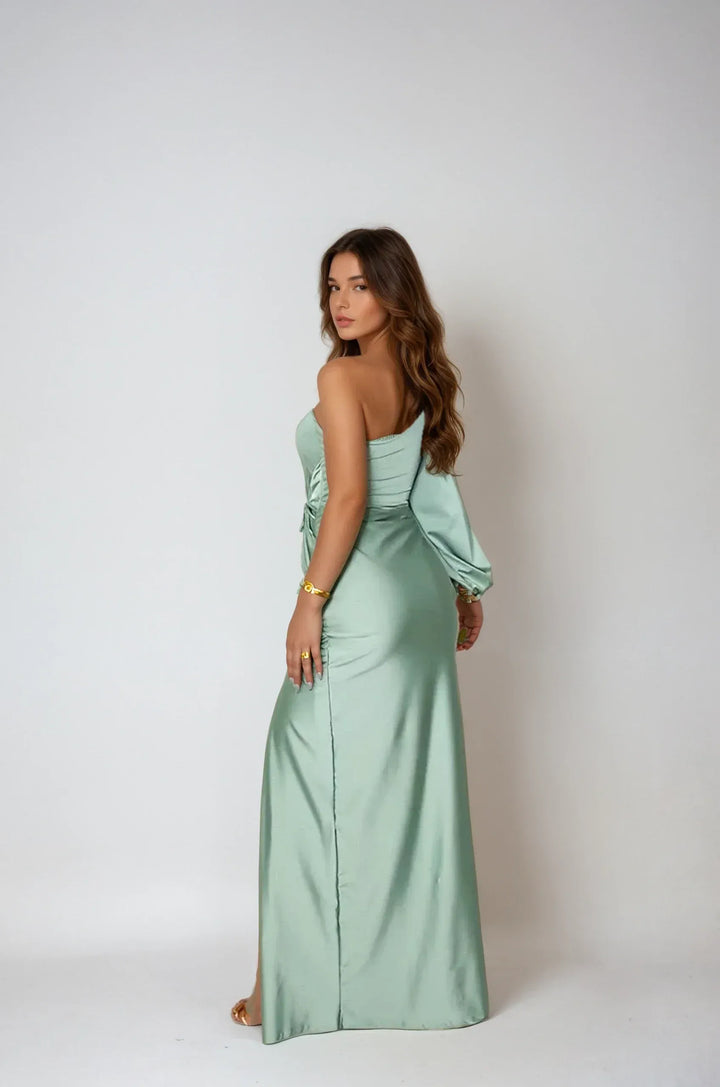 One shoulder satijnen maxi jurk - Vivienne