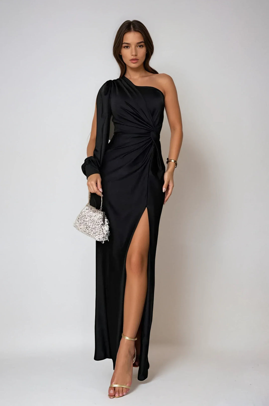 One shoulder satijnen maxi jurk - Vivienne