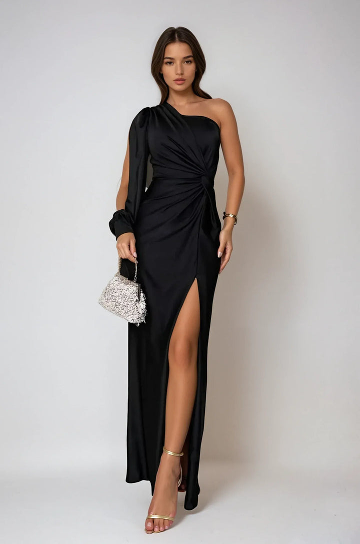 One shoulder satijnen maxi jurk - Vivienne