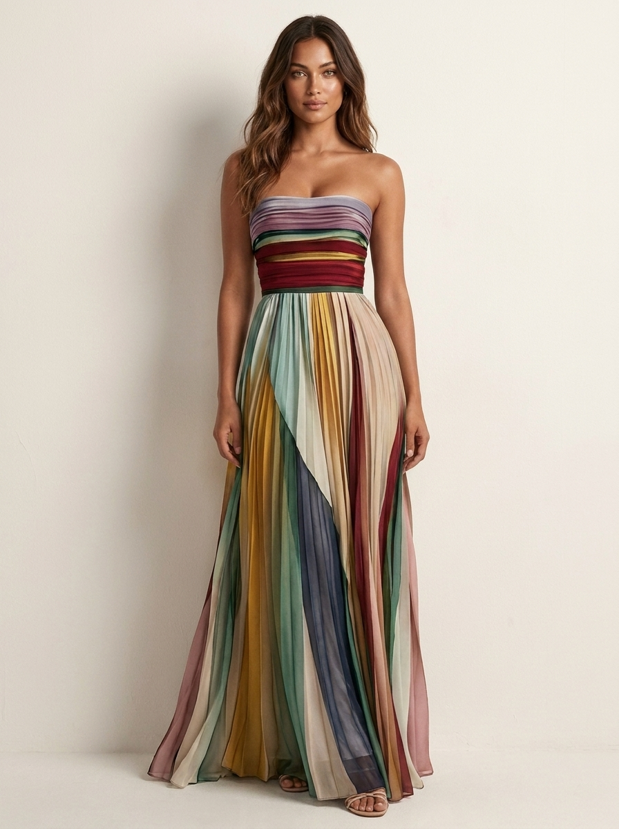 Kleurrijke plissé maxi jurk - Isabella