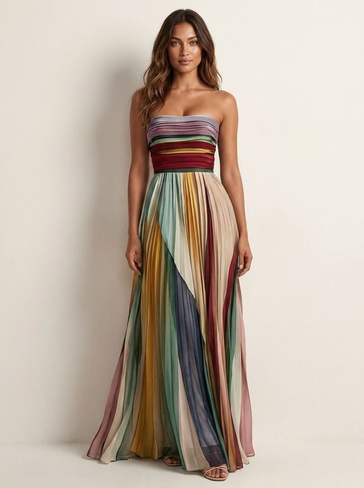 Kleurrijke plissé maxi jurk - Isabella