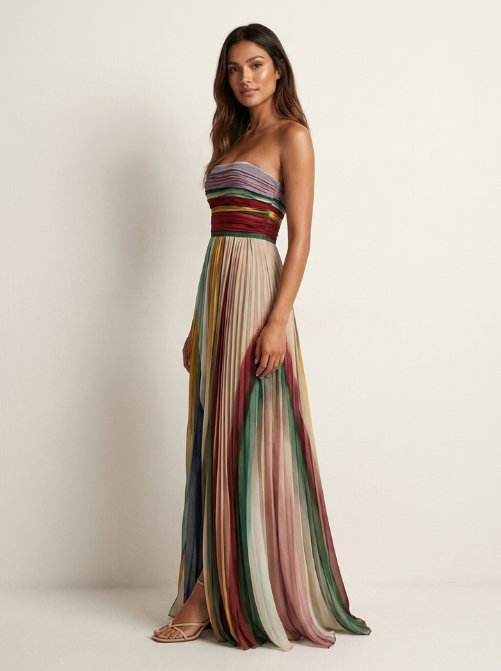 Kleurrijke plissé maxi jurk - Isabella