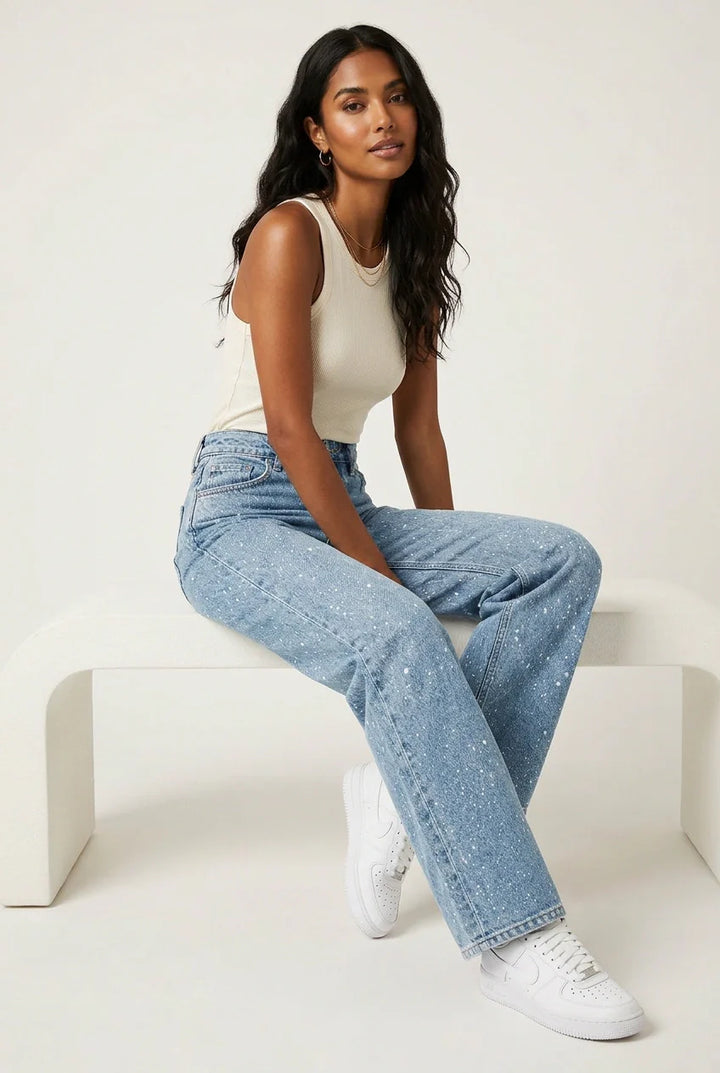 Glitter high waist dames jeans - Noa