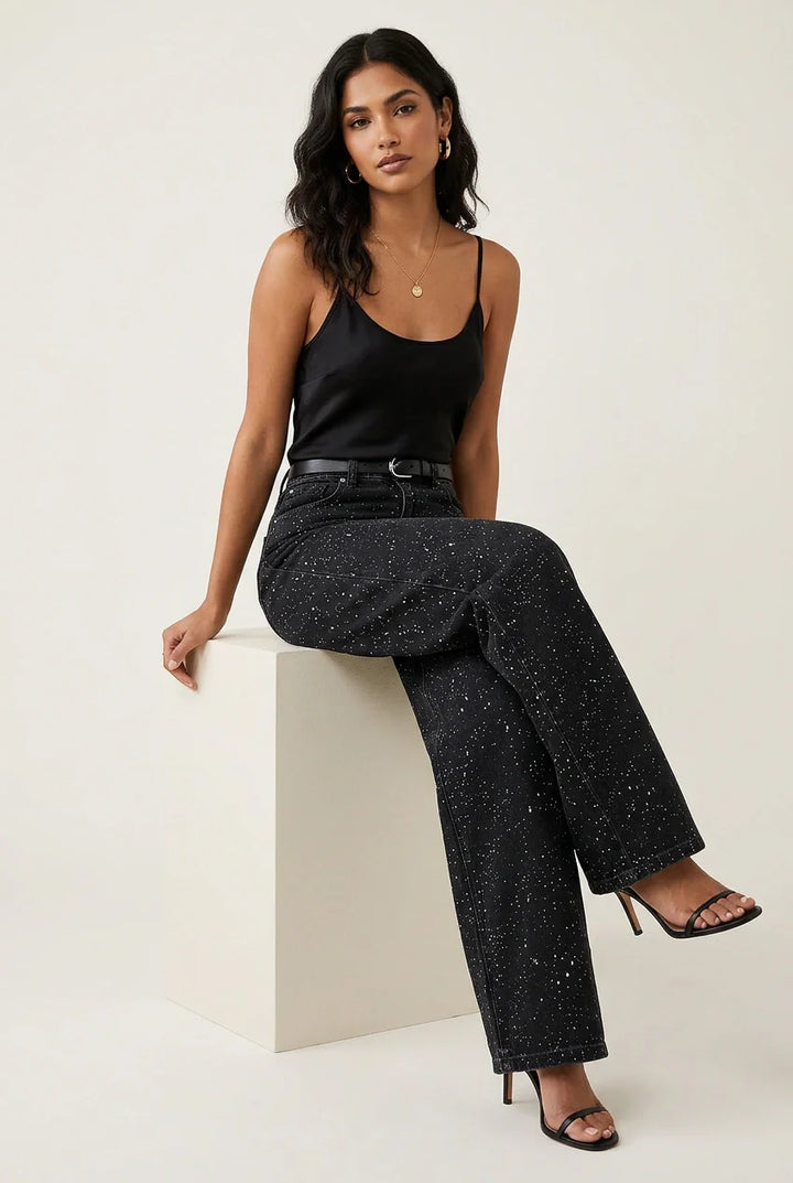 Glitter high waist dames jeans - Noa