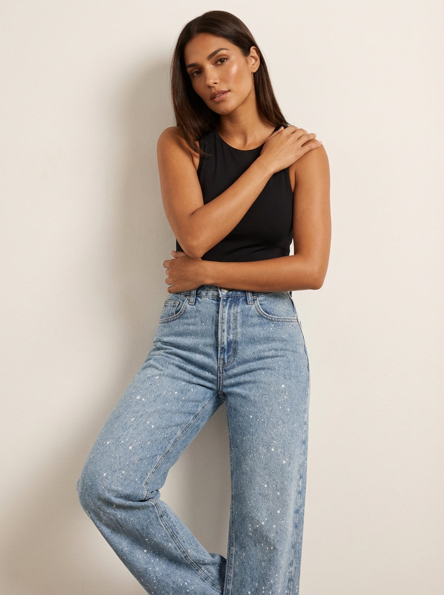 Glitter high waist dames jeans - Noa