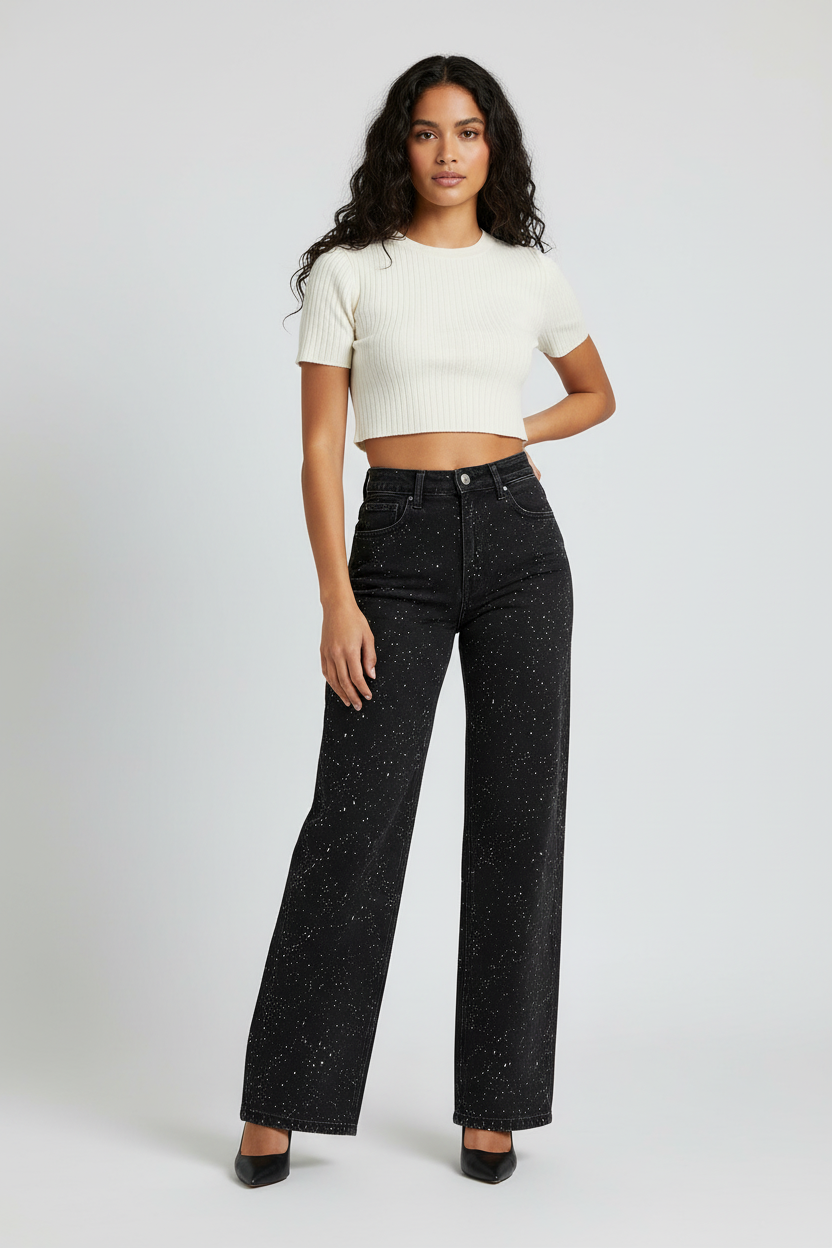 Glitter high waist dames jeans - Noa