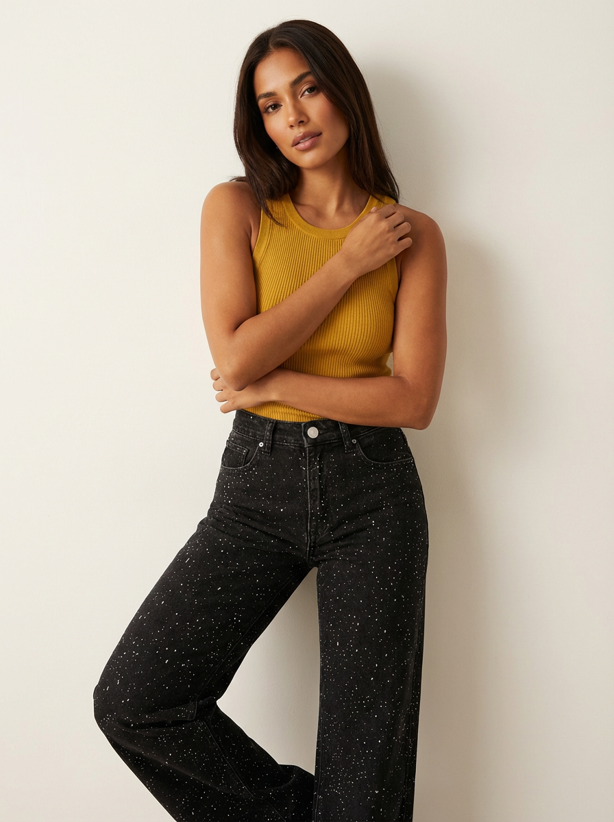 Glitter high waist dames jeans - Noa