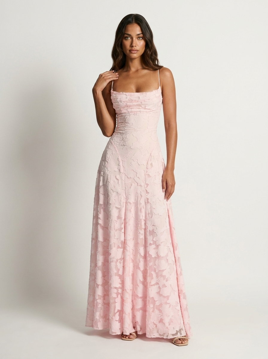 Romantische maxi jurk met bloemenstructuur - Vivienne