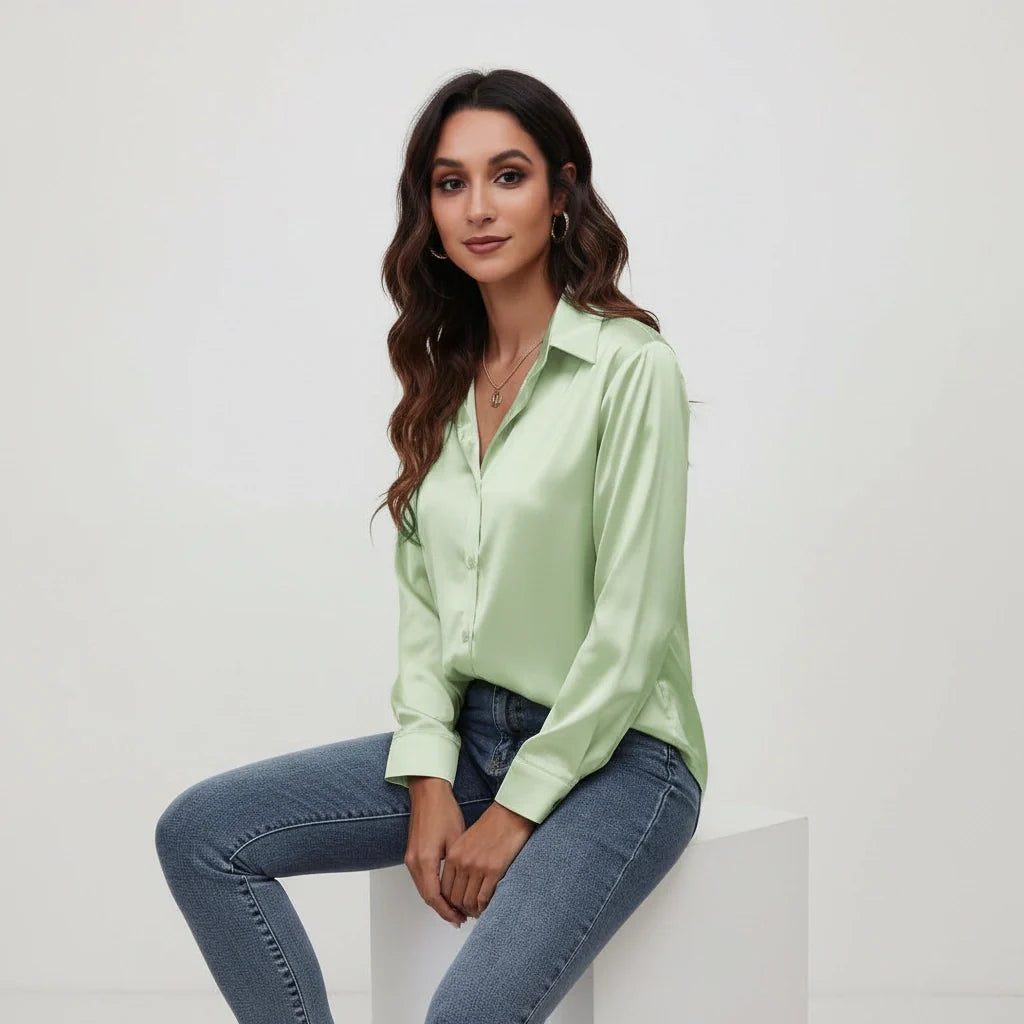 Satijnen dames blouse – Lynn