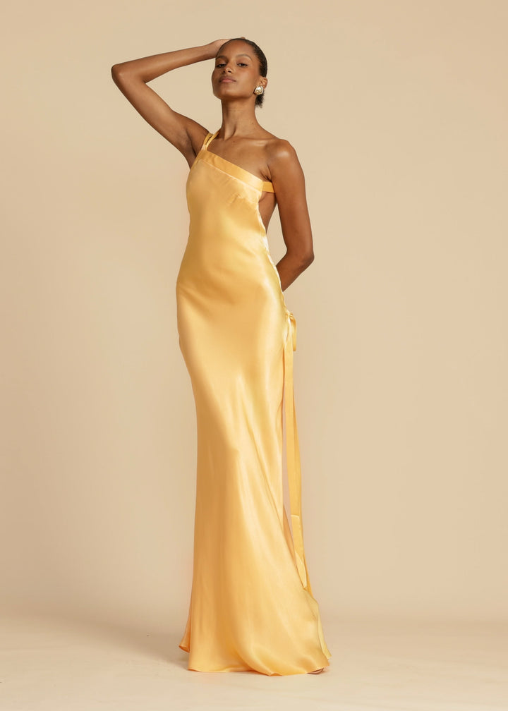 Satijnen one shoulder maxi jurk dames – Valérie