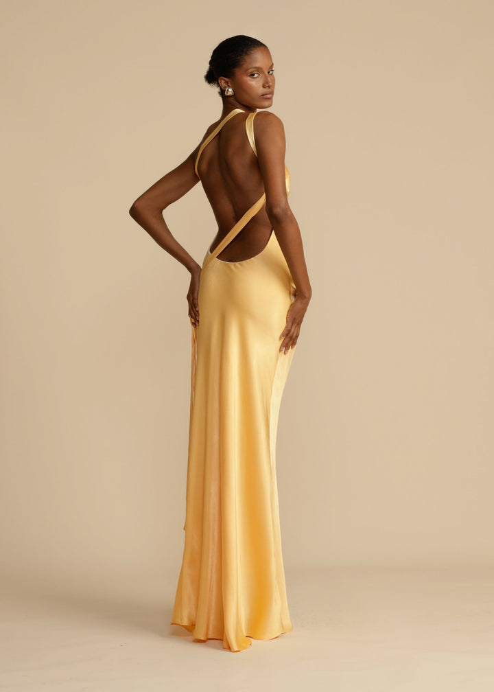 Satijnen one shoulder maxi jurk dames – Valérie
