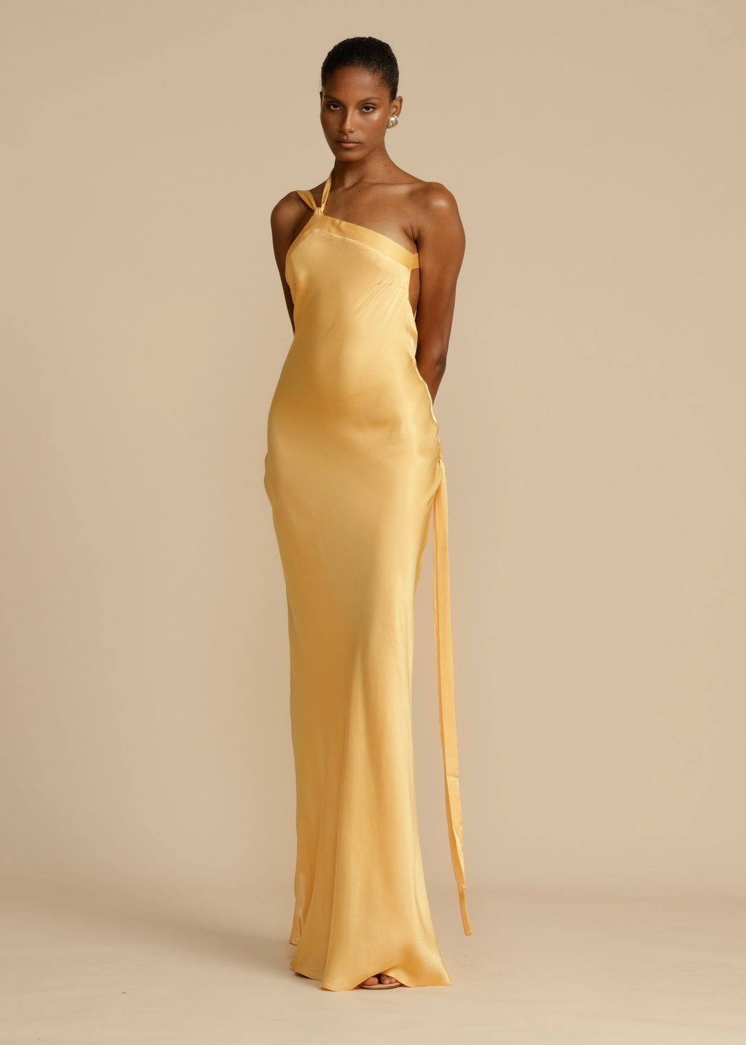 Satijnen one shoulder maxi jurk dames – Valérie