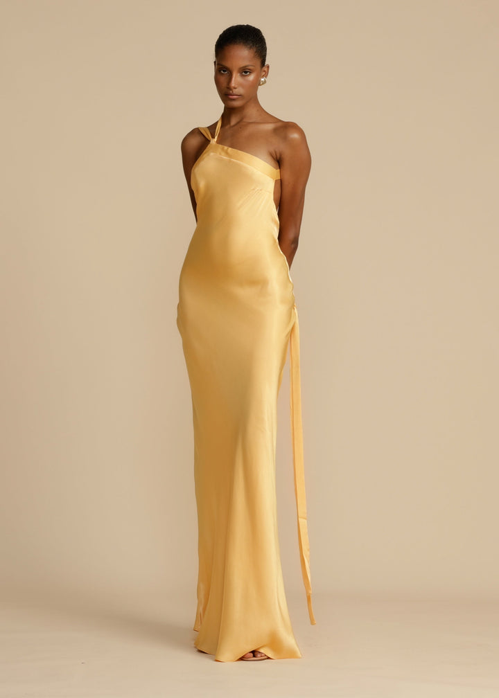 Satijnen one shoulder maxi jurk dames – Valérie