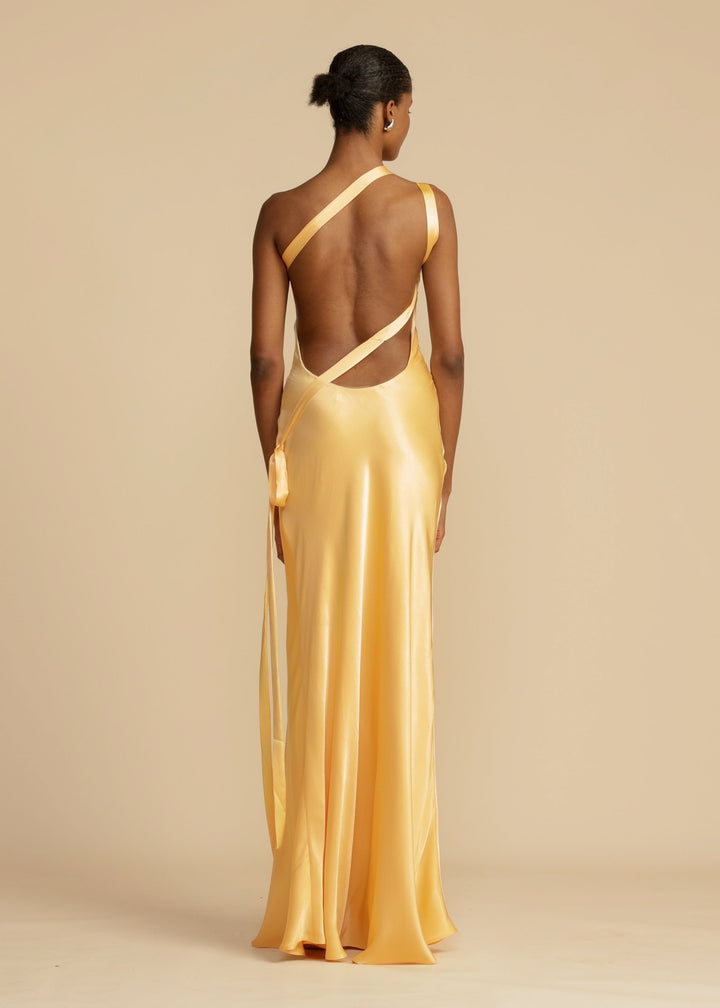 Satijnen one shoulder maxi jurk dames – Valérie