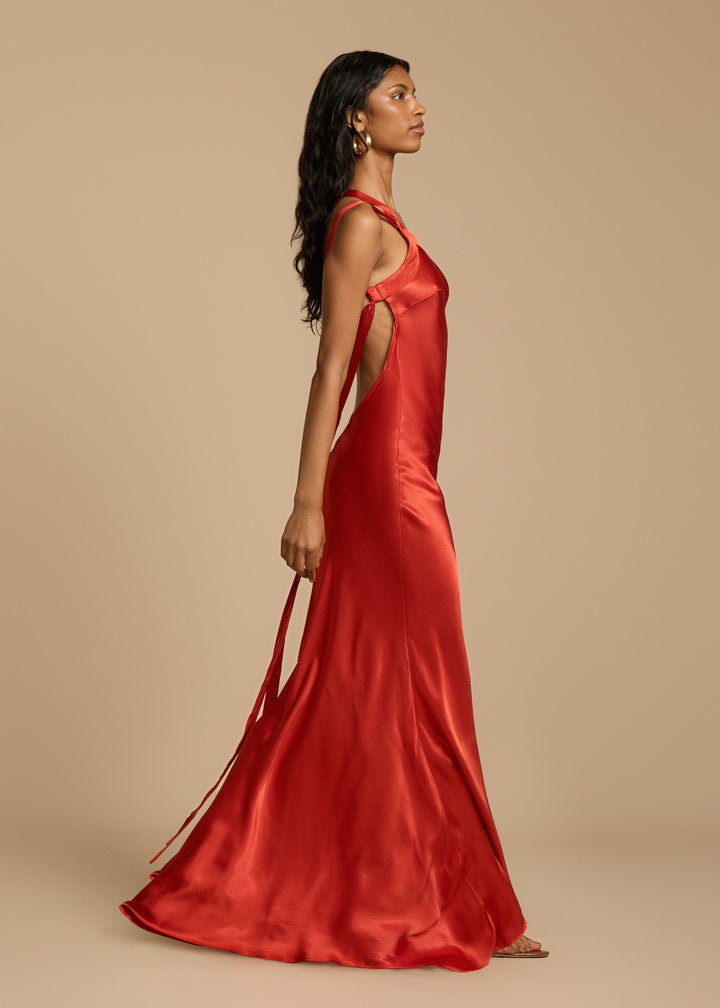 Satijnen one shoulder maxi jurk dames – Valérie