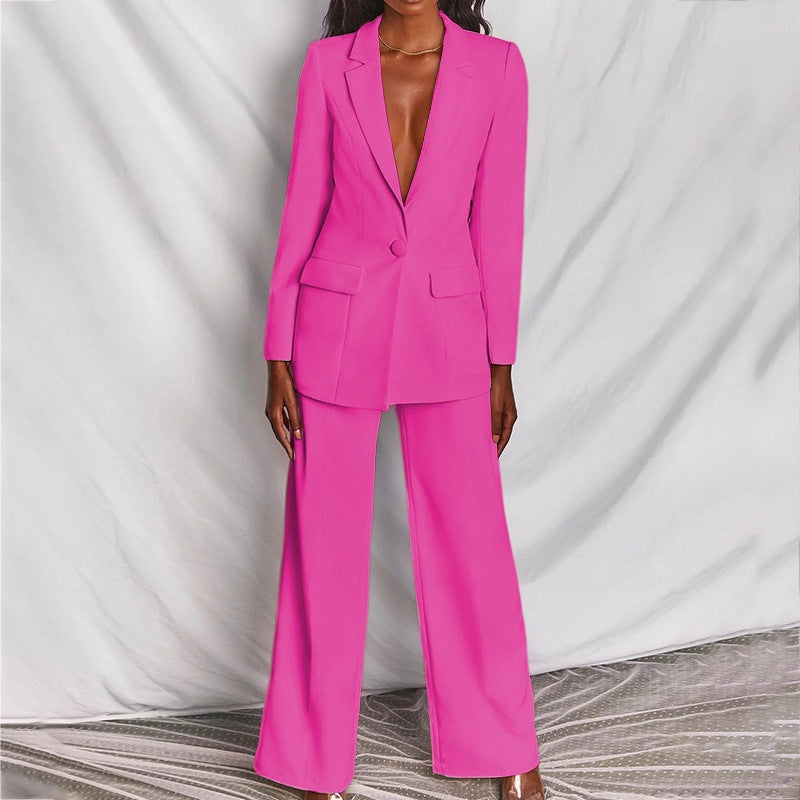 Stijlvol damespak met blazer en wide leg broek – Amélie