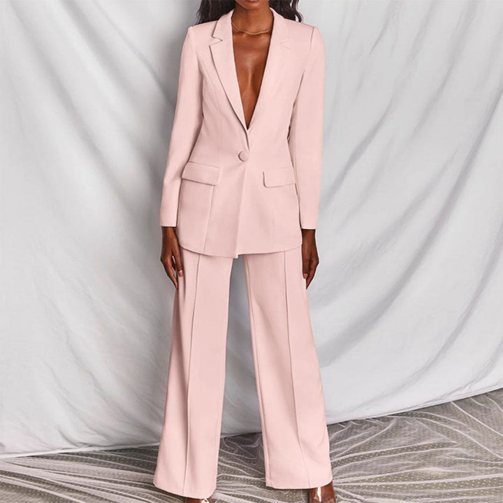 Stijlvol damespak met blazer en wide leg broek – Amélie