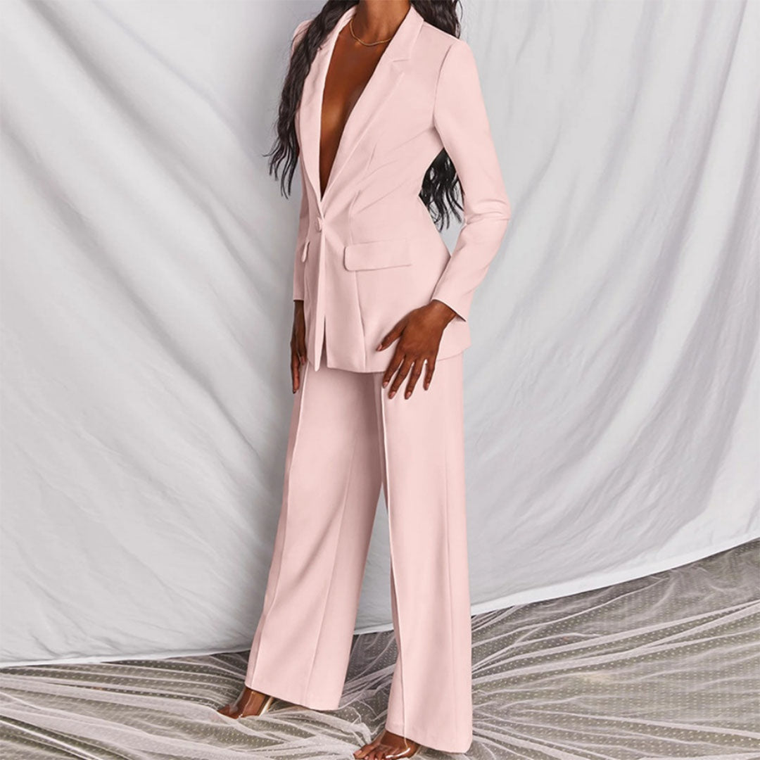 Stijlvol damespak met blazer en wide leg broek – Amélie