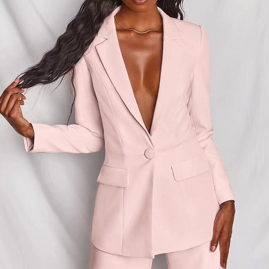 Stijlvol damespak met blazer en wide leg broek – Amélie