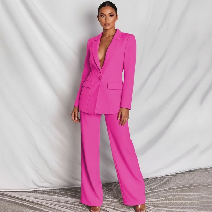 Stijlvol damespak met blazer en wide leg broek – Amélie