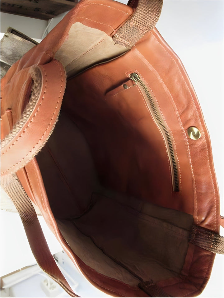 Stijlvolle leren shopper tas met schouderhengsels