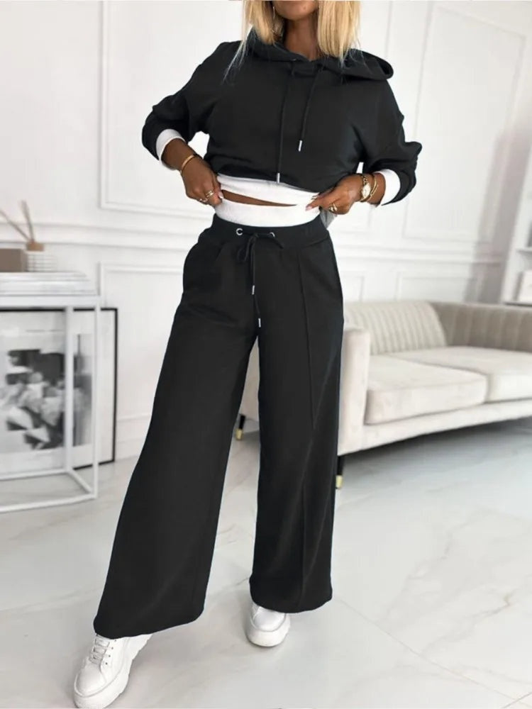 Stijlvolle tweedelige lounge set met hoodie en wide-leg broek – Dina