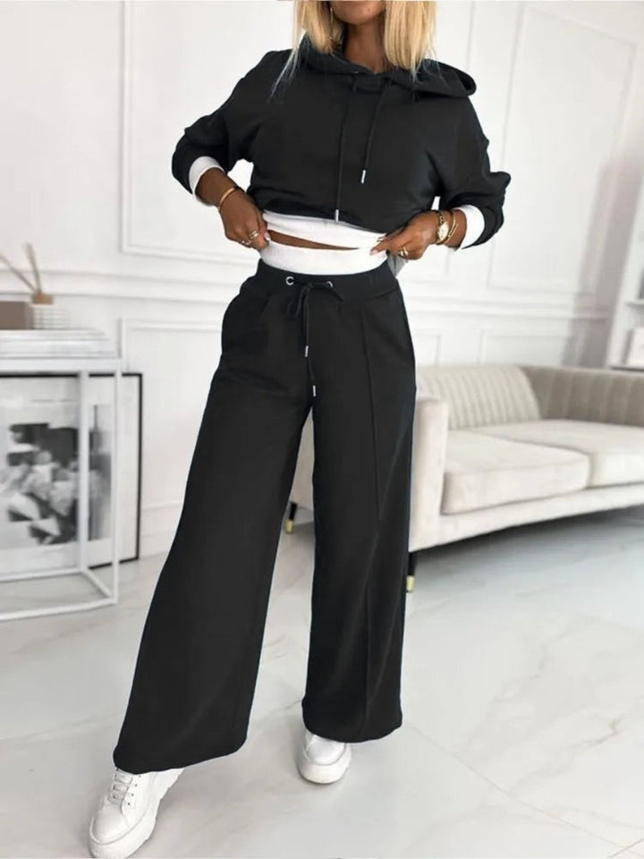 Stijlvolle tweedelige lounge set met hoodie en wide-leg broek – Dina