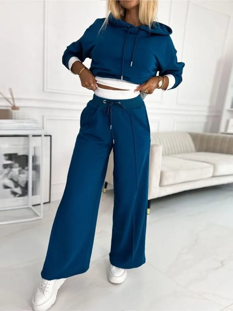 Stijlvolle tweedelige lounge set met hoodie en wide-leg broek – Dina