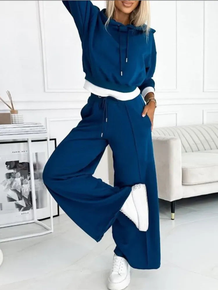 Stijlvolle tweedelige lounge set met hoodie en wide-leg broek – Dina