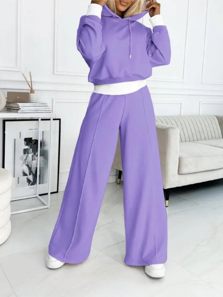 Stijlvolle tweedelige lounge set met hoodie en wide-leg broek – Dina