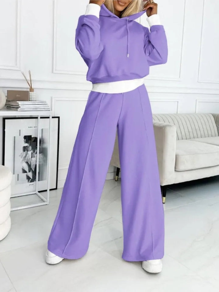 Stijlvolle tweedelige lounge set met hoodie en wide-leg broek – Dina