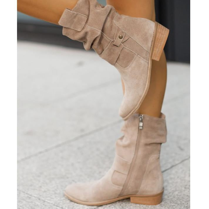 Suède look dames cowboy enkellaarsjes met lage hak