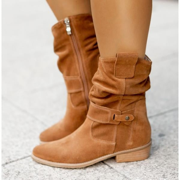 Suède look dames cowboy enkellaarsjes met lage hak