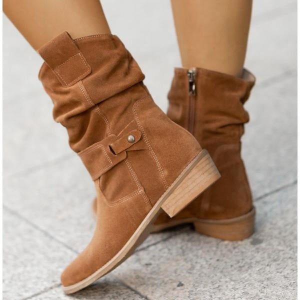 Suède look dames cowboy enkellaarsjes met lage hak
