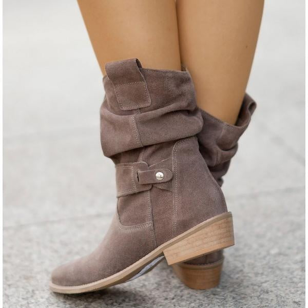 Suède look dames cowboy enkellaarsjes met lage hak