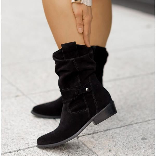 Suède look dames cowboy enkellaarsjes met lage hak