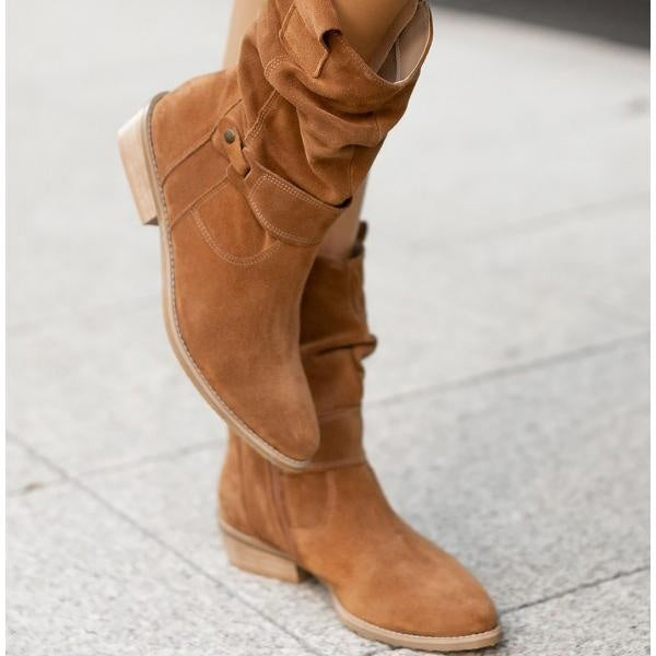 Suède look dames cowboy enkellaarsjes met lage hak