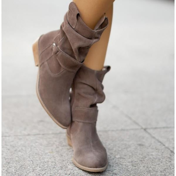 Suède look dames cowboy enkellaarsjes met lage hak