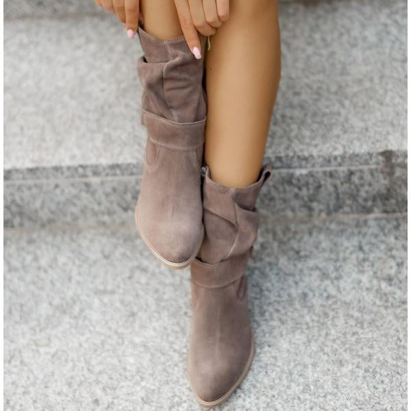 Suède look dames cowboy enkellaarsjes met lage hak